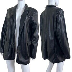 Joie Women Size XL Black Vegan Leather Oversized Jacket NEW Blazer Vintage Boxy